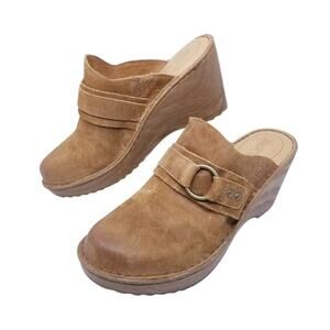 Born Nola Mule Chunky Clogs Sz 8 Tan Camel Distressed Leather Comfort Boho